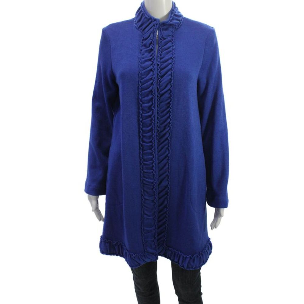 Pure Essence Womens Blue Zip High Neck Coatigan Rayon Blend Size S